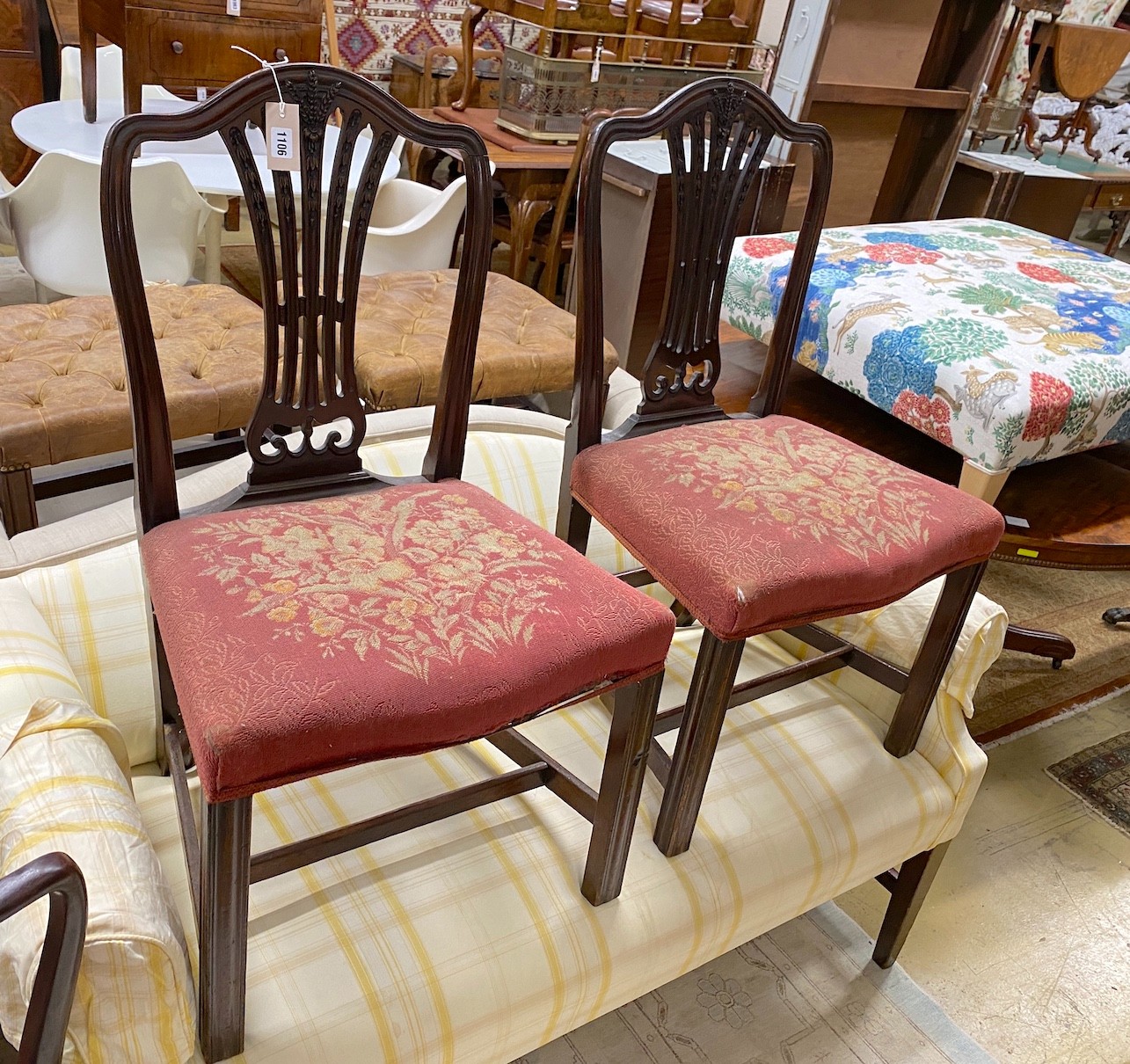 A set of six George III mahogany dining chairs (By repute from Holyrood House), width 55cm, depth 45cm, height 80cm